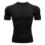 Athletic Workout Shirts for Men, Mens Summer Leisure Sports T Shirt Fashion Lapel 3D Gradient Short Sleeved Round Neck T Shirt Men Compression Shirt Men, Mens Shirts Black L